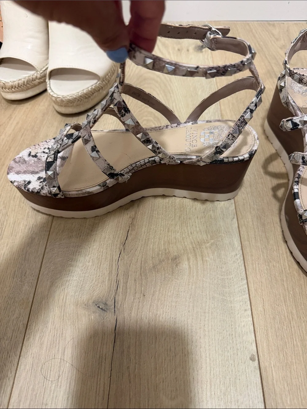 Vince Camuto Studded Snake-Print Platform Sandals - Neutral Tones